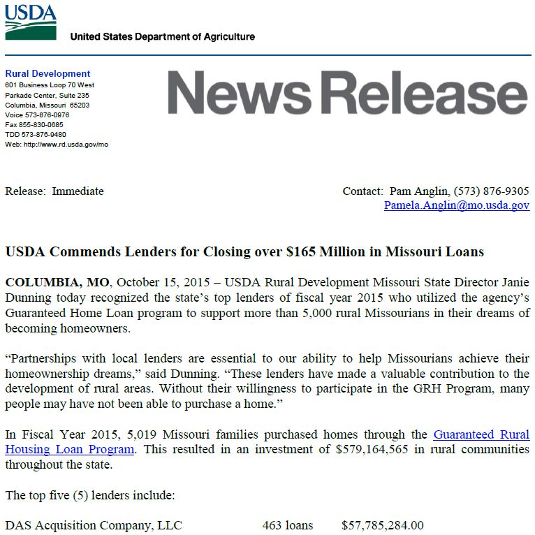 #1 for USDA Home Loans in Missouri